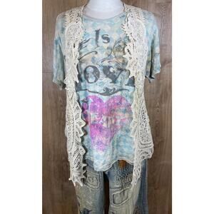 Artist Made Boho Chic Romantic Whimsical Hand Dyed Neutral Tea Dyed Vest